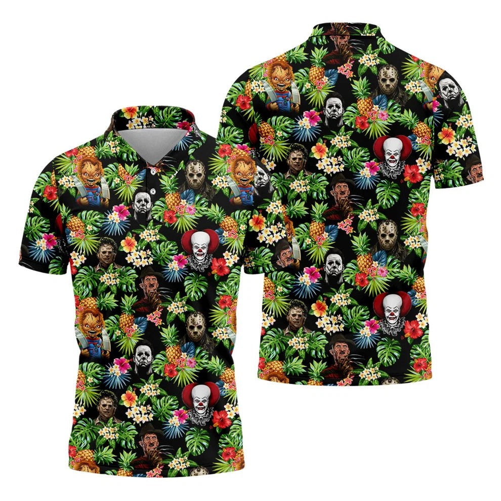 Tropical Horror Character Halloween Golf Shirt, Mens Golf Apparel, Printed Golf Shirt