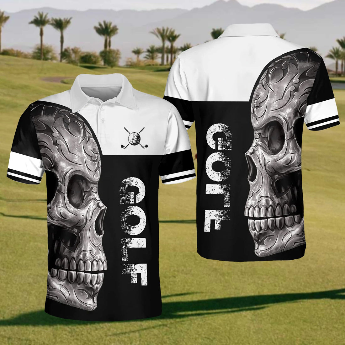 Dark Skull Mens Golf Polo ShirtMens Golf Gift, Mens Golf Shirt