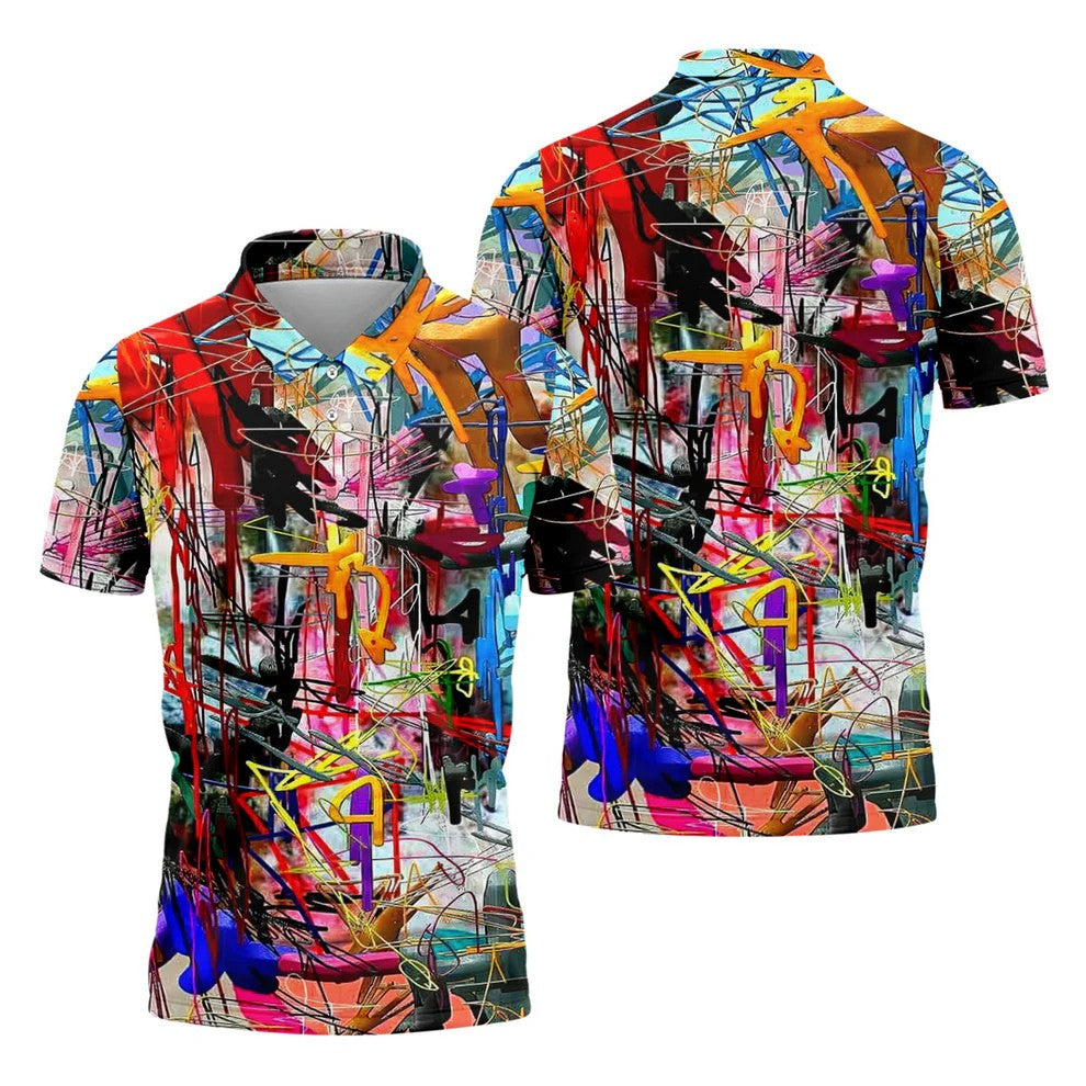 Colorful Abstract Graffiti Street Art Golf Shirt, Mens Golf Polo, Golf Apparel For Men