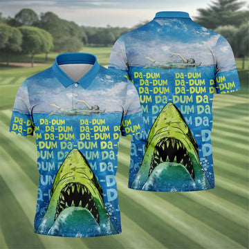 Funny Shark Da Dum Ocean Attack Golf Polo Shirt, Golf Shirts For Men, Printed Golf Shirts
