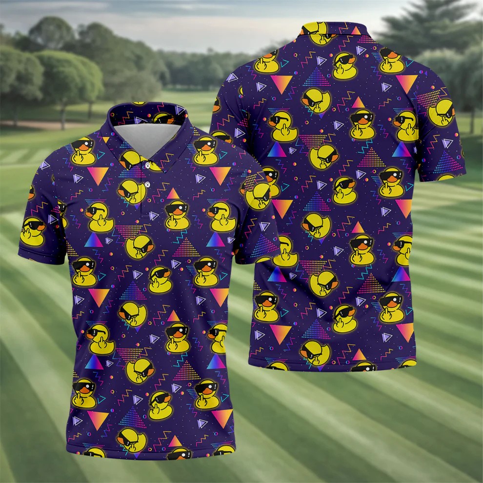 Funny Yellow Duck Sunglasses Golf Shirt, Men's Golf Shirt, Cute Golf Outfit, Polo Shirts For Men