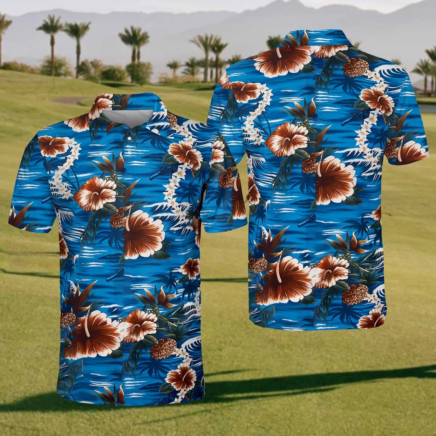 Hawaiian Hibiscus Men's Golf Polo ShirtFunny Golf Shirt, Dad Golf Gift