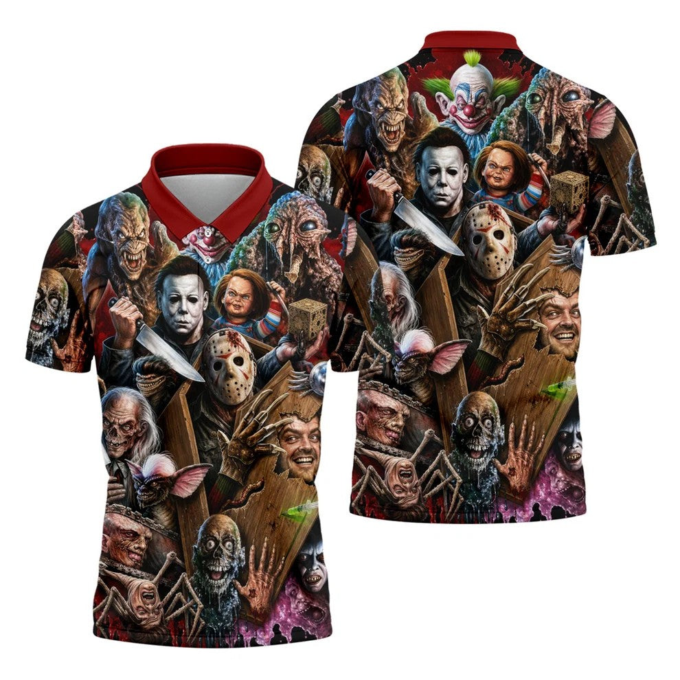 Classic Horror Character Halloween Golf Shirt, Mens Golf Apparel, Hawaiian Golf Shirt