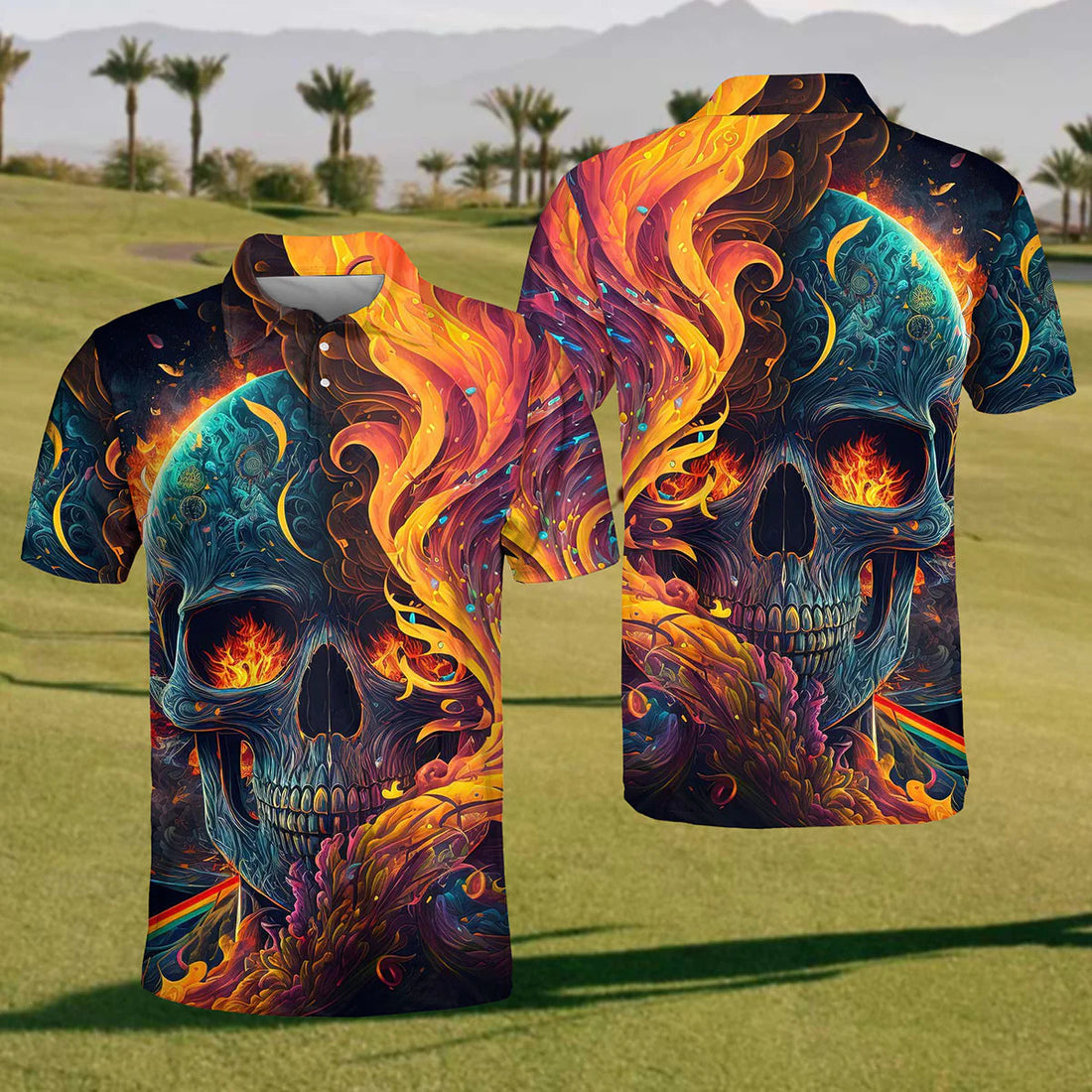Red Skull Men's Golf Polo ShirtGolfers Gift, Funny Golf Shirt