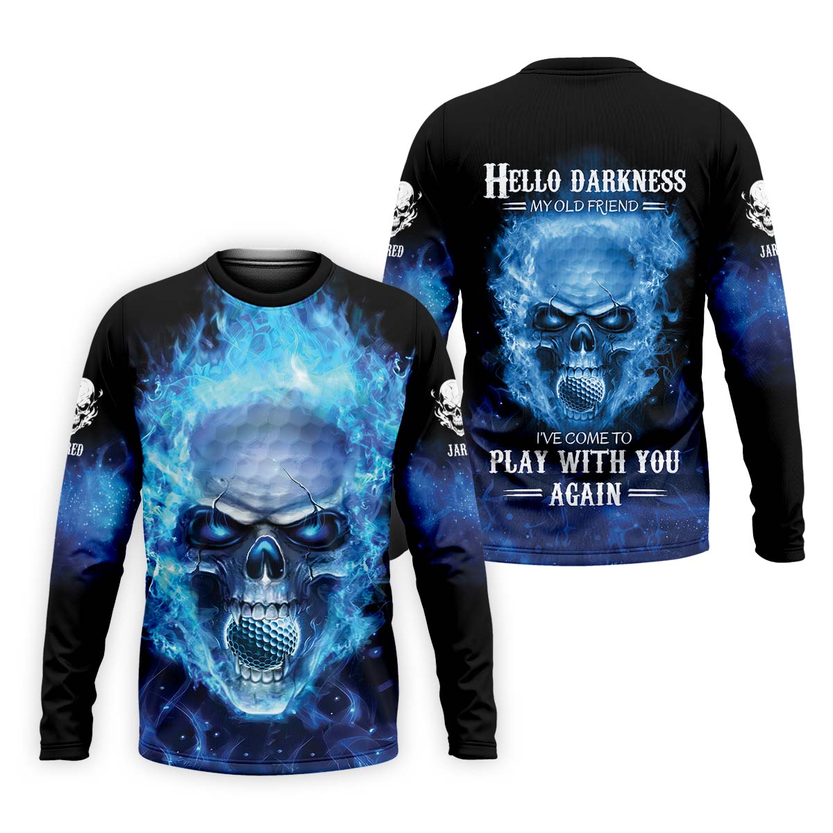 Hello Darkness My Old Friend Blue Flame Skull Golf Polo ShirtGolf Apparel, Golf Gift For Men