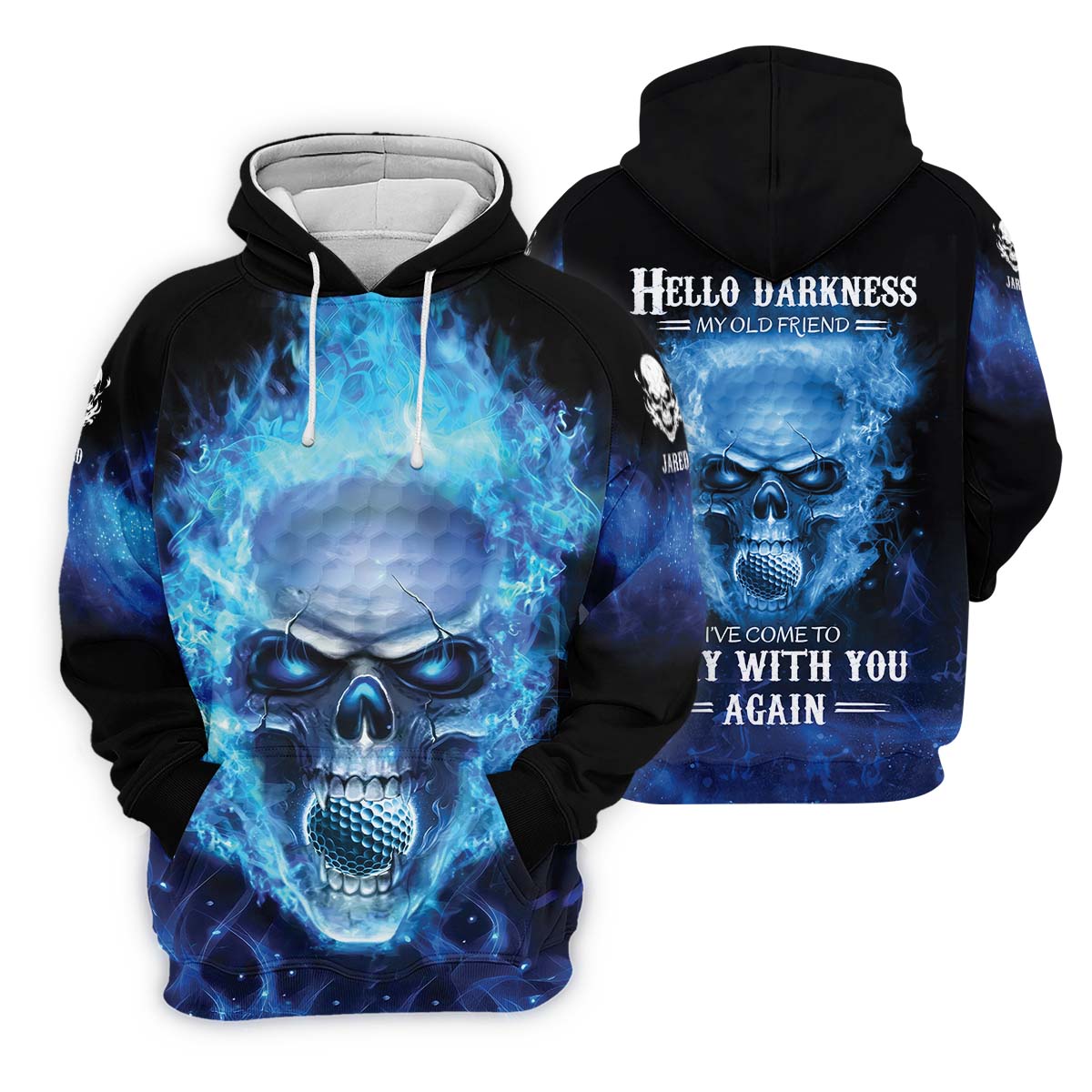 Hello Darkness My Old Friend Blue Flame Skull Golf Polo ShirtGolf Apparel, Golf Gift For Men