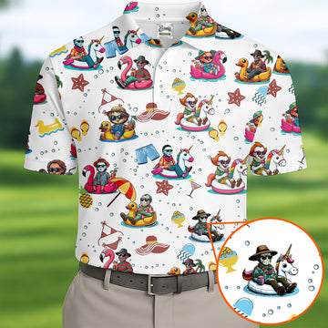 Halloween Summer Men's Polo ShirtHorror Character Shirt, Fun Golf Polos, Funny Halloween Shirt