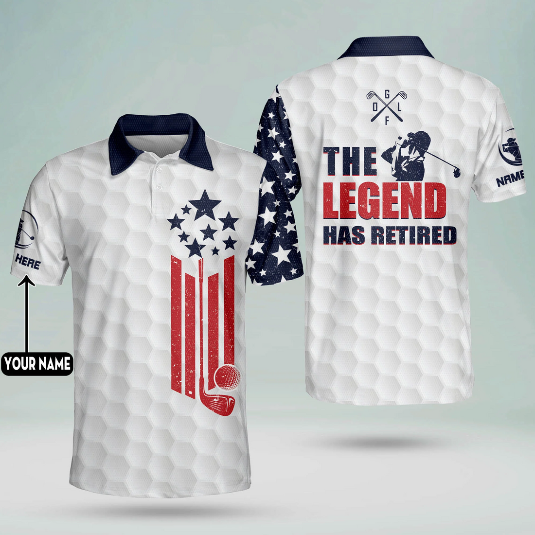 Custom Name The Legend Has Retired American Flag Golf Polo Shirtlf Gift For Men, Golfing Apparel