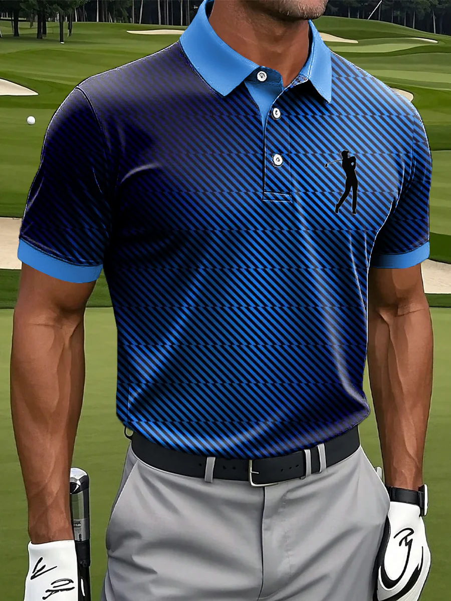 Retro Abstract Gradient Stripe Golf Tops For Men, Polo ShirtFor Men, Golf Gift For Men