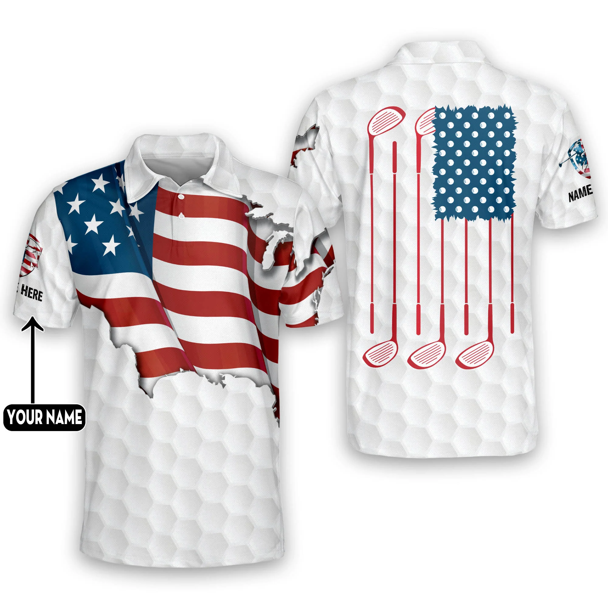 Proud Golf American Flag Custom Name Golf Polo Shirtlf Gift For Men, Golfing Apparel