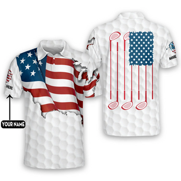 Proud Golf American Flag Custom Name Golf Polo Shirtlf Gift For Men, Golfing Apparel