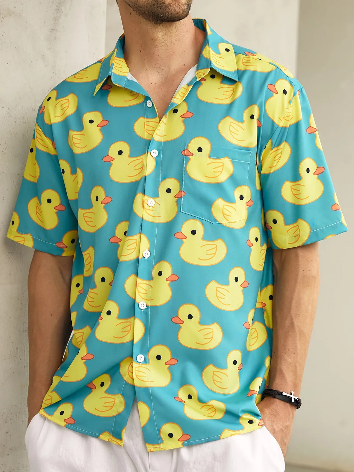 Yellow Ducks Seamless Pattern Hawaiian Golf Shirt,  Men's Golf Shirt, Tropical Vibe Funny Golf Shirt