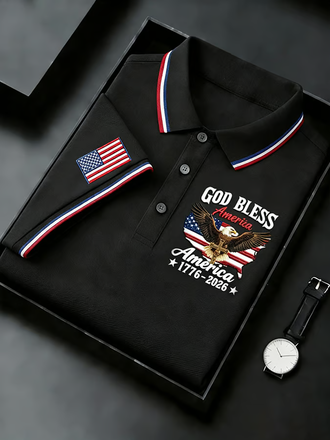God Bless America 250th Anniversary USA Flag 4th Of July Golf Shirt, Patriotic Golf Shirt, Polo For Men