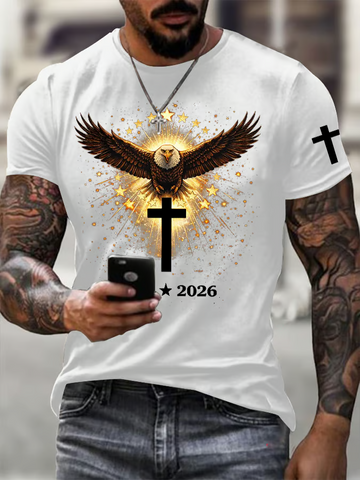 1776-2026 Faith Cross US Bald Eagle White Golf Shirt, Patriotic Golf Shirt, 4th Of July Golf Shirts For Men