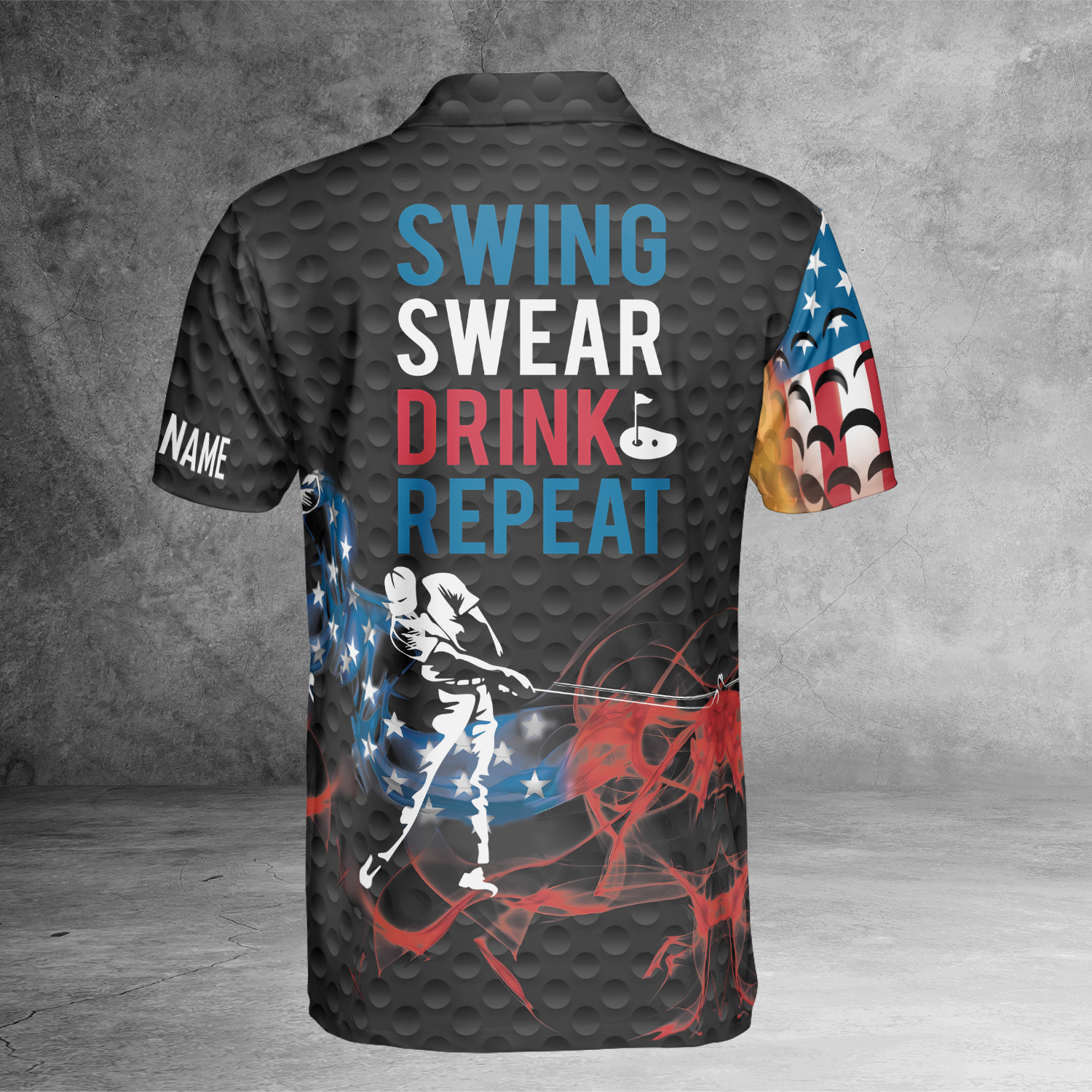 Swing Swear Drink Repeat American Flag Custom Name Golf Polo Shirtlf Gift For Men, Golfing Apparel