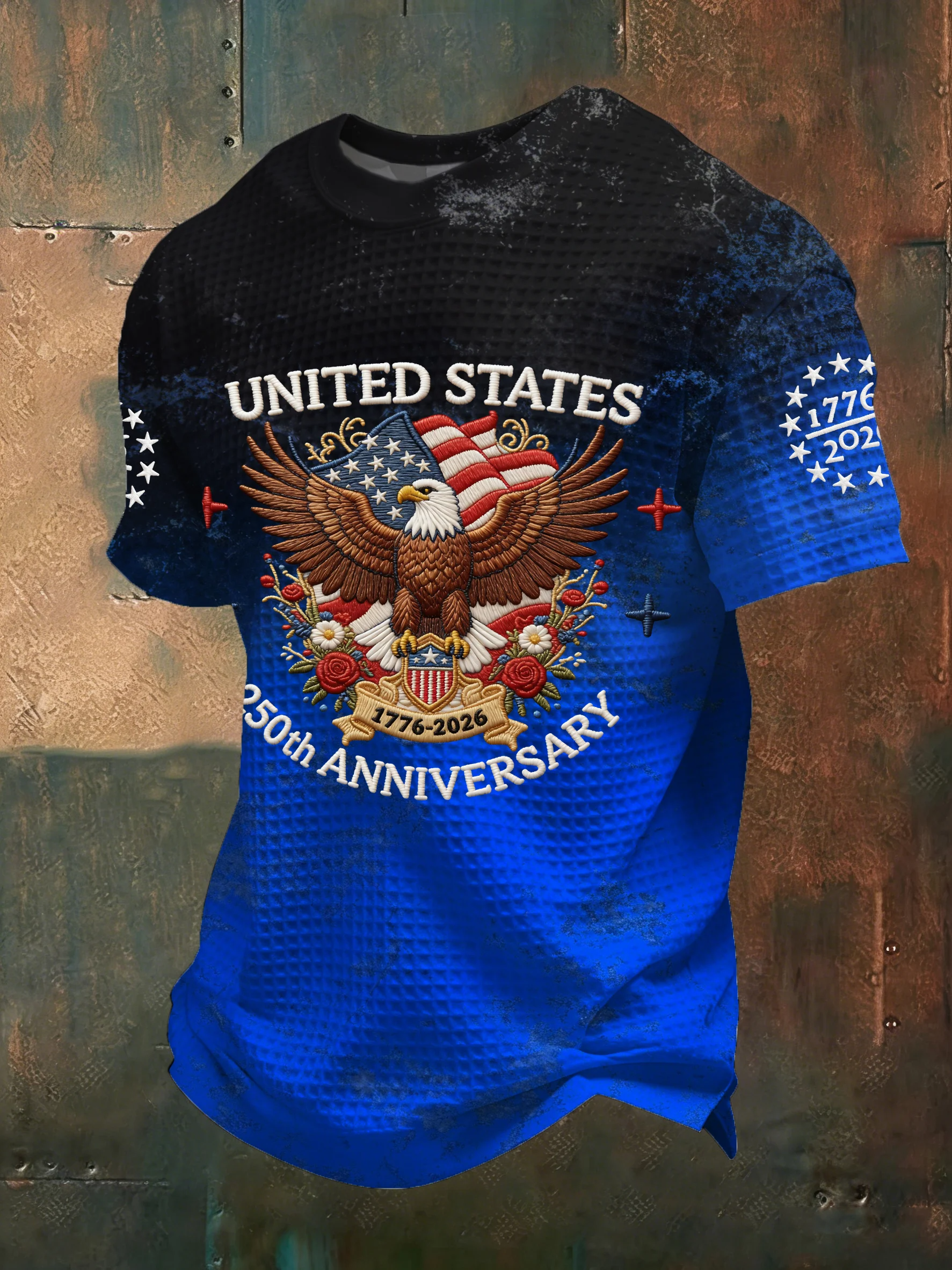 US 250th Anniversary Eagle Floral Distressed Golf Shirt, Patriotic Golf Shirt, 4th Of July Golf Shirt