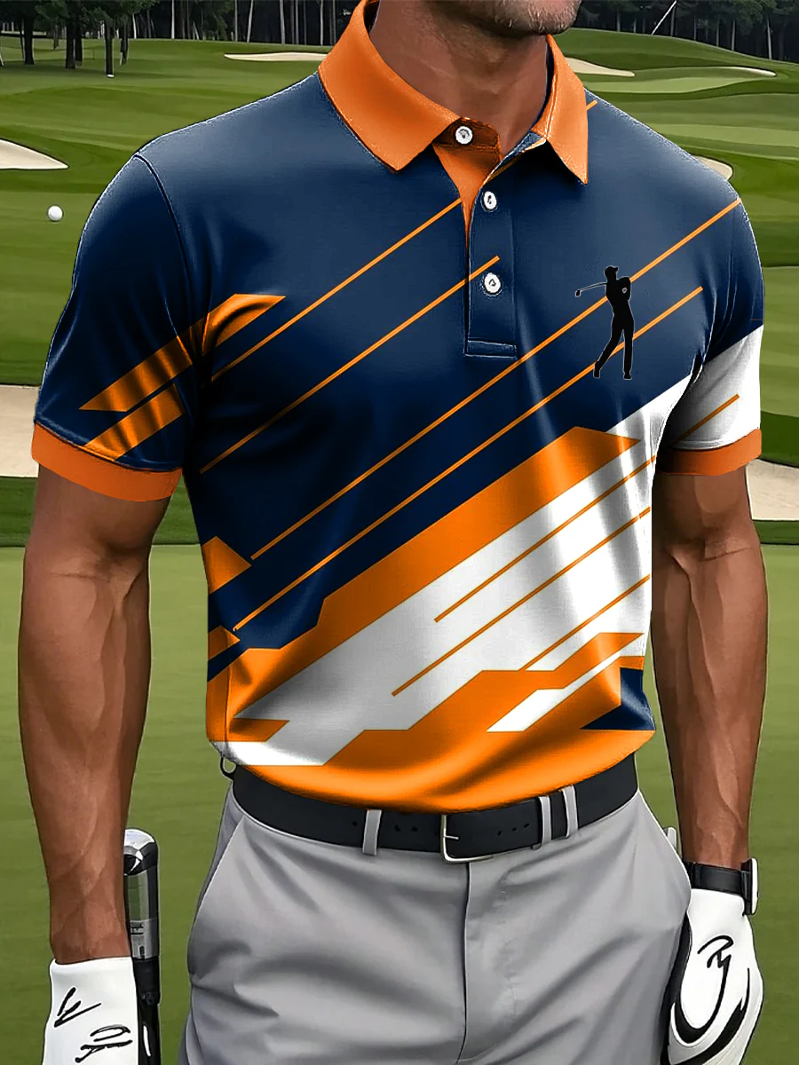 Men's Abstract Geometric Art Print Casual Business Polo Shirto ShirtFor Men, Golf Gift For Men