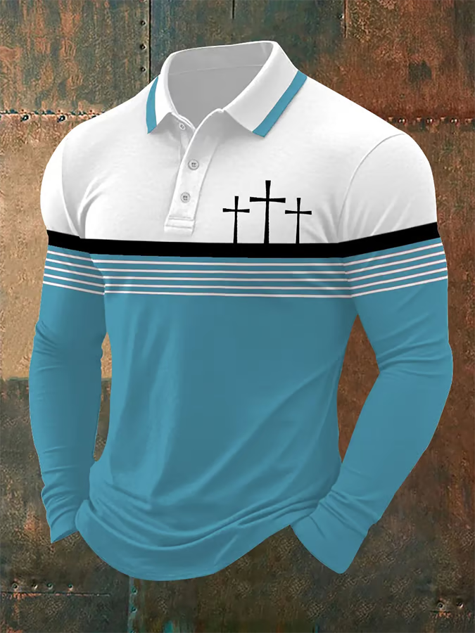 Christian Faith Polo ShirtFor Men, Vintage Long Sleeve Polo ShirtRetro Golf Polo