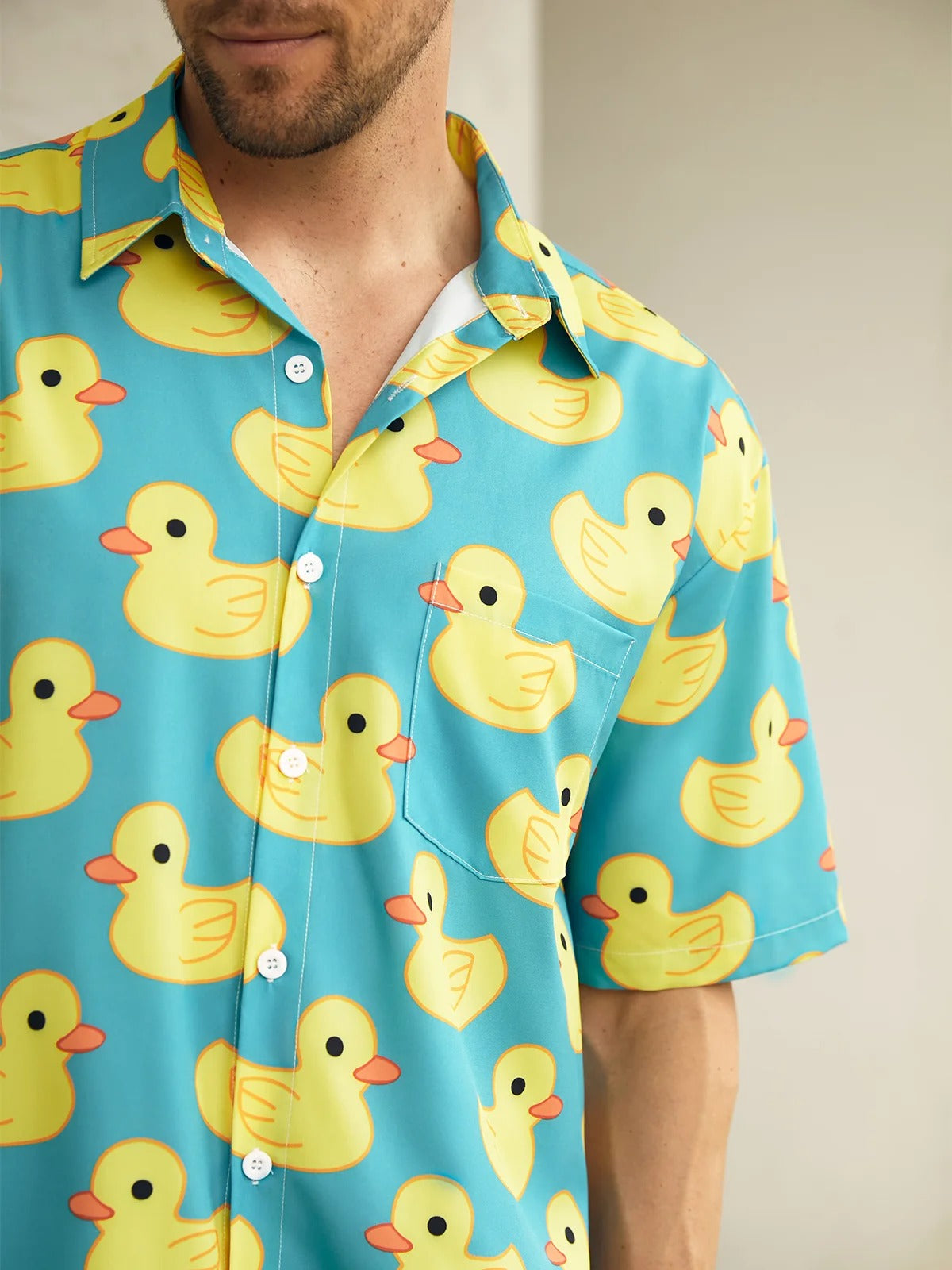 Yellow Ducks Seamless Pattern Hawaiian Golf Shirt,  Men's Golf Shirt, Tropical Vibe Funny Golf Shirt