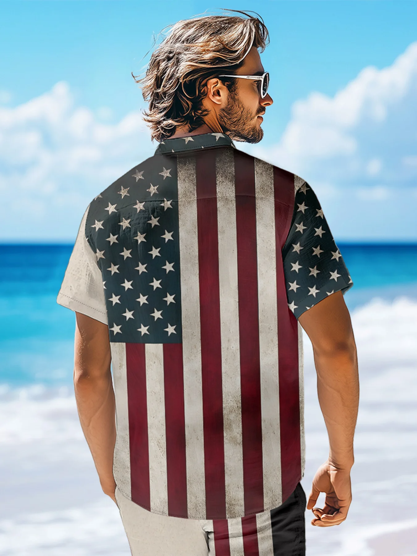 Retro Eagle American Flag Pride Hawaiian Golf Shirt, 250th Anniversary Tropical Vibe Men's Golf Shirt