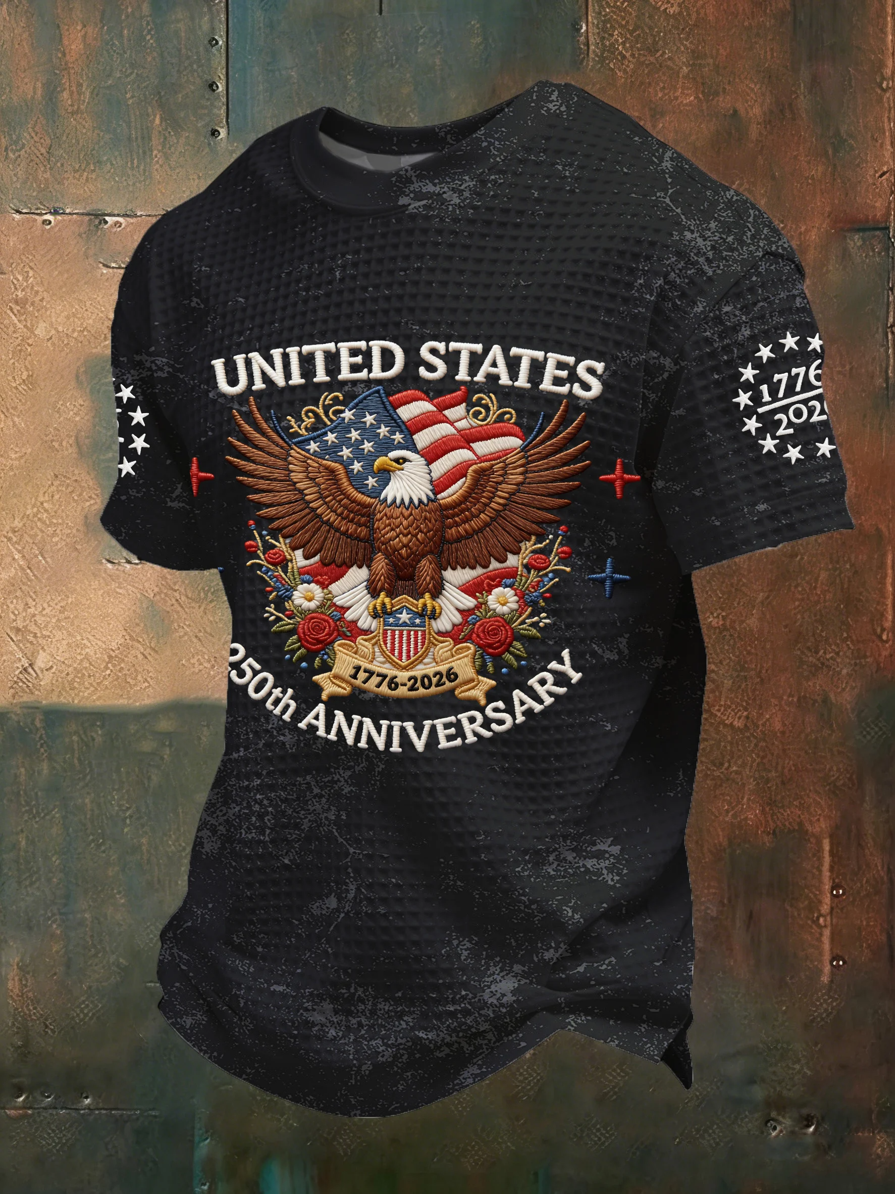 US 250th Anniversary Eagle Floral Distressed Golf Shirt, Patriotic Golf Shirt, 4th Of July Golf Shirt