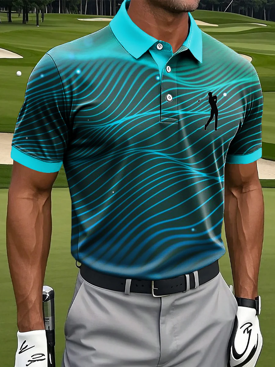 Men's Retro Line Ripple Art Print Casual Business Polo ShirtPolo ShirtFor Men, Golf Gift For Men