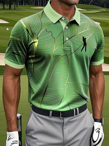 Retro Abstract Leaf Texture Art Print Casual Business Polo Shirto ShirtFor Men, Golf Gift For Men