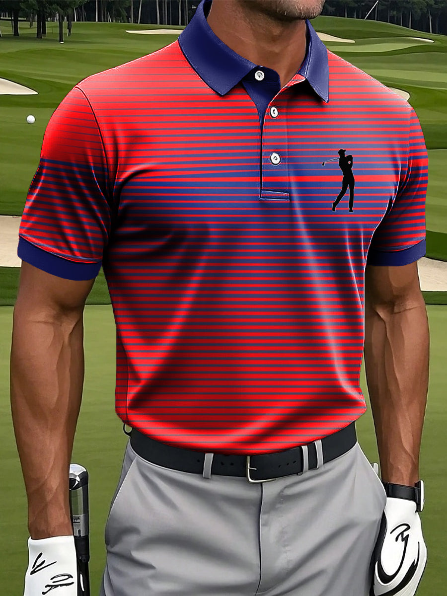 Pink Blue Gradient Striped Art Print Casual Business Polo ShirtPolo ShirtFor Men, Golf Gift For Men