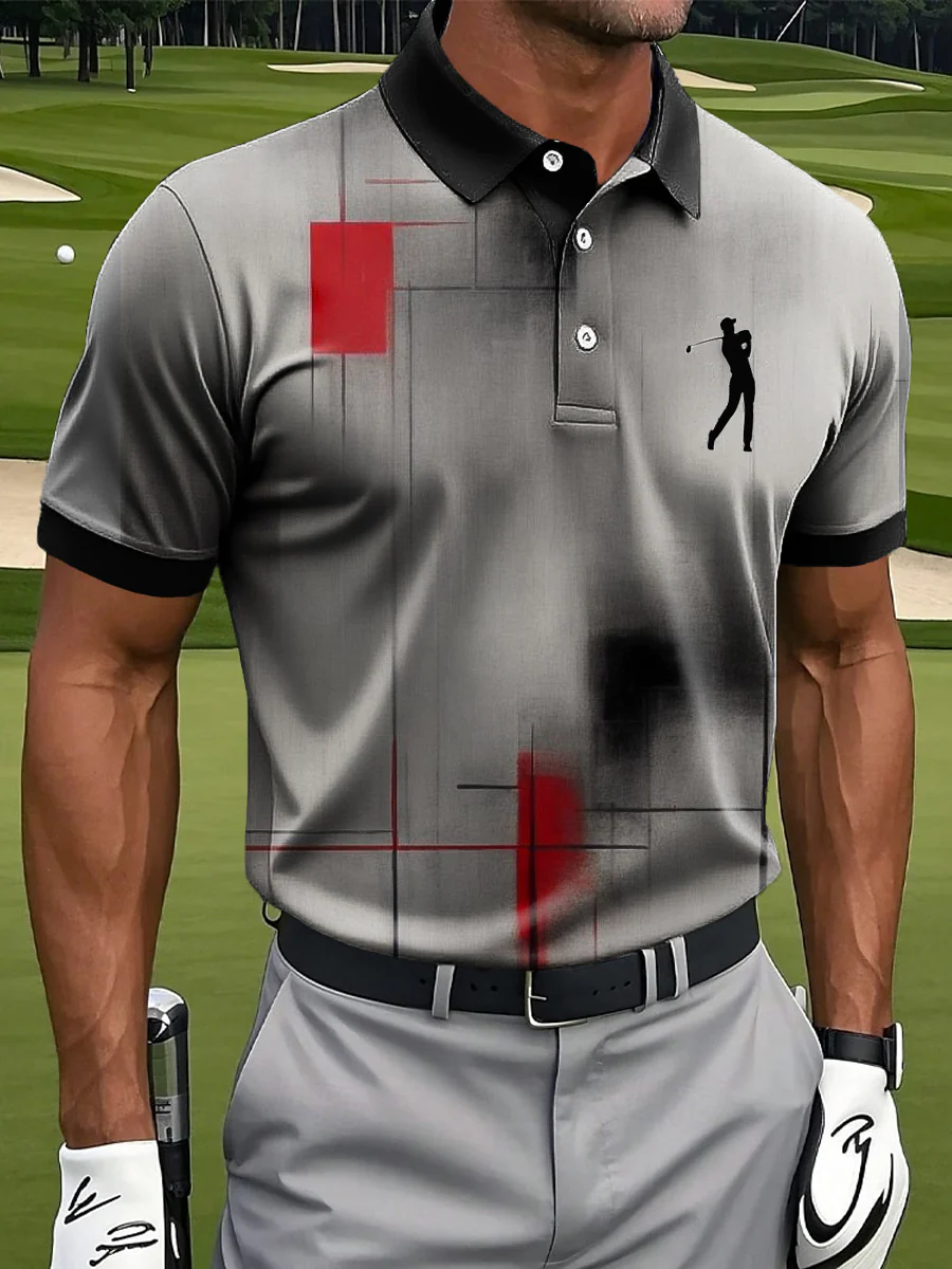 Abstract Rectangle Art Print Casual Business Polo ShirtPolo ShirtFor Men, Golf Gift For Men