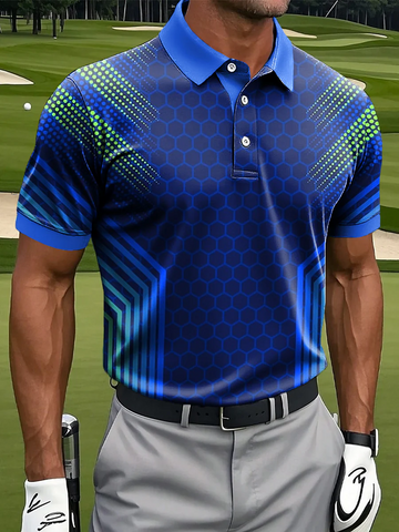 Men's Classic Geometric Art Print Casual Business Polo ShirtPolo ShirtFor Men, Golf Gift For Men