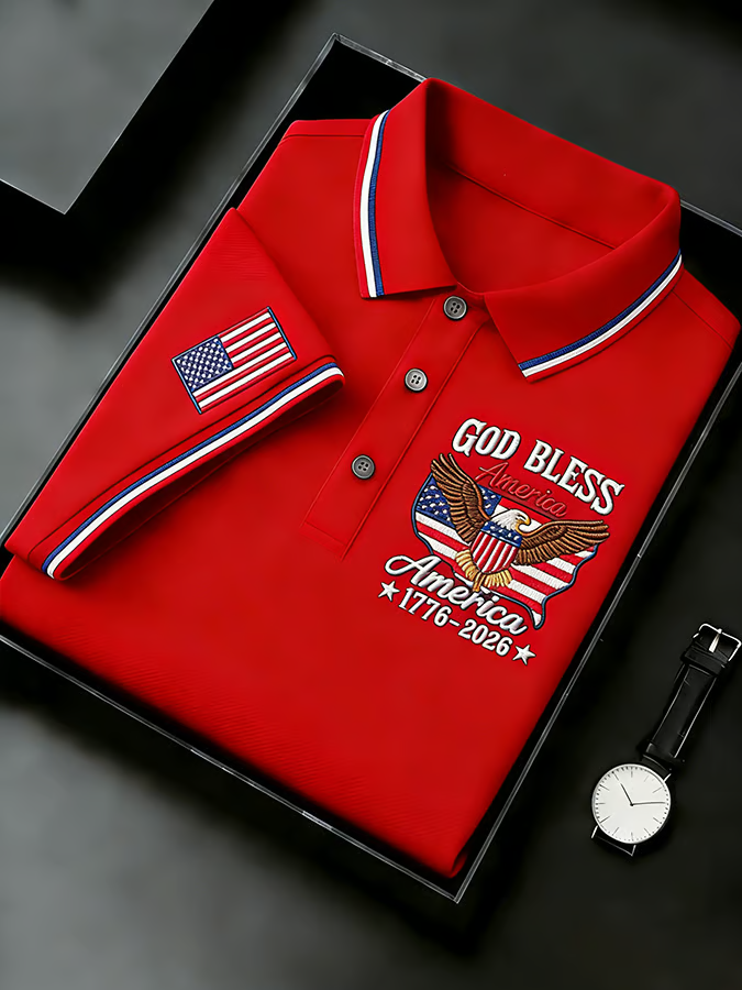 God Bless America 250th Anniversary USA Flag 4th Of July Golf Shirt, Patriotic Golf Shirt, Polo For Men