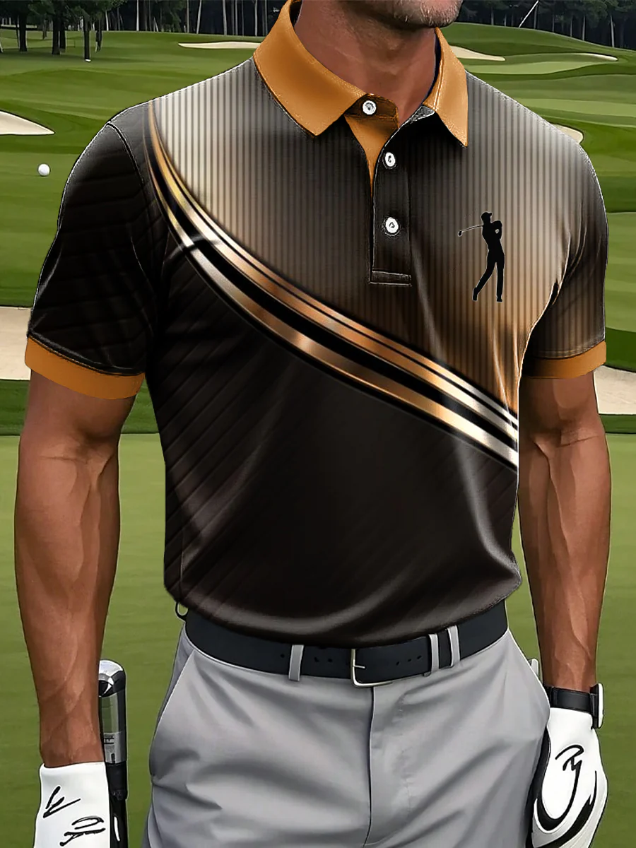 Abstract Line Wave Texture Art Print Casual Business Polo ShirtPolo ShirtFor Men, Golf Gift For Men