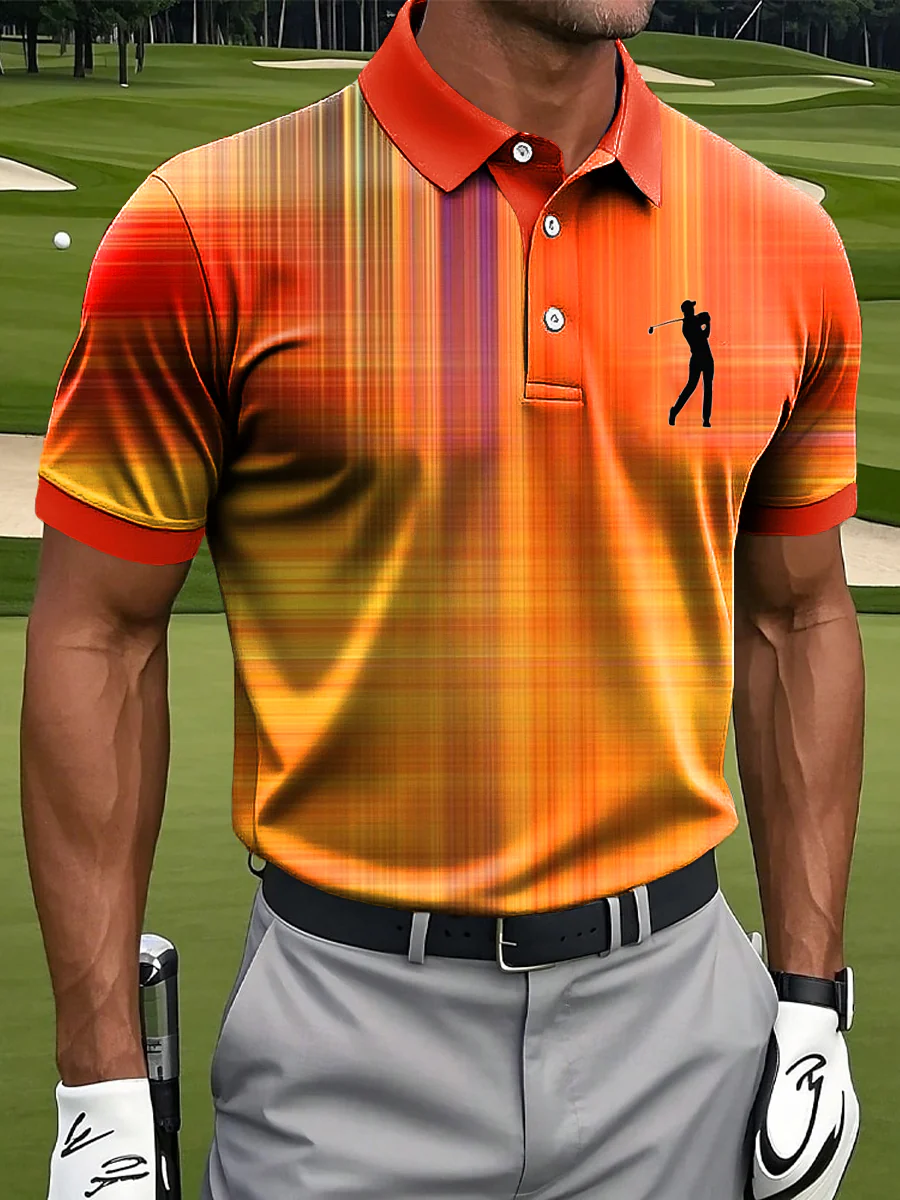 Men's Retro Abstract Check Art Print Casual Business Polo Shirto ShirtFor Men, Golf Gift For Men