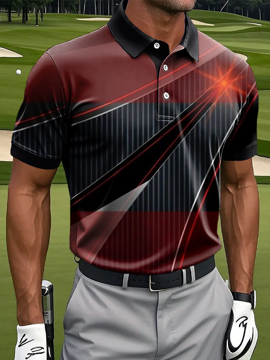 Gradient Striped Patchwork Art Print Casual Business Polo ShirtPolo ShirtFor Men, Golf Gift For Men
