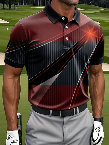Gradient Striped Patchwork Art Print Casual Business Polo ShirtPolo ShirtFor Men, Golf Gift For Men