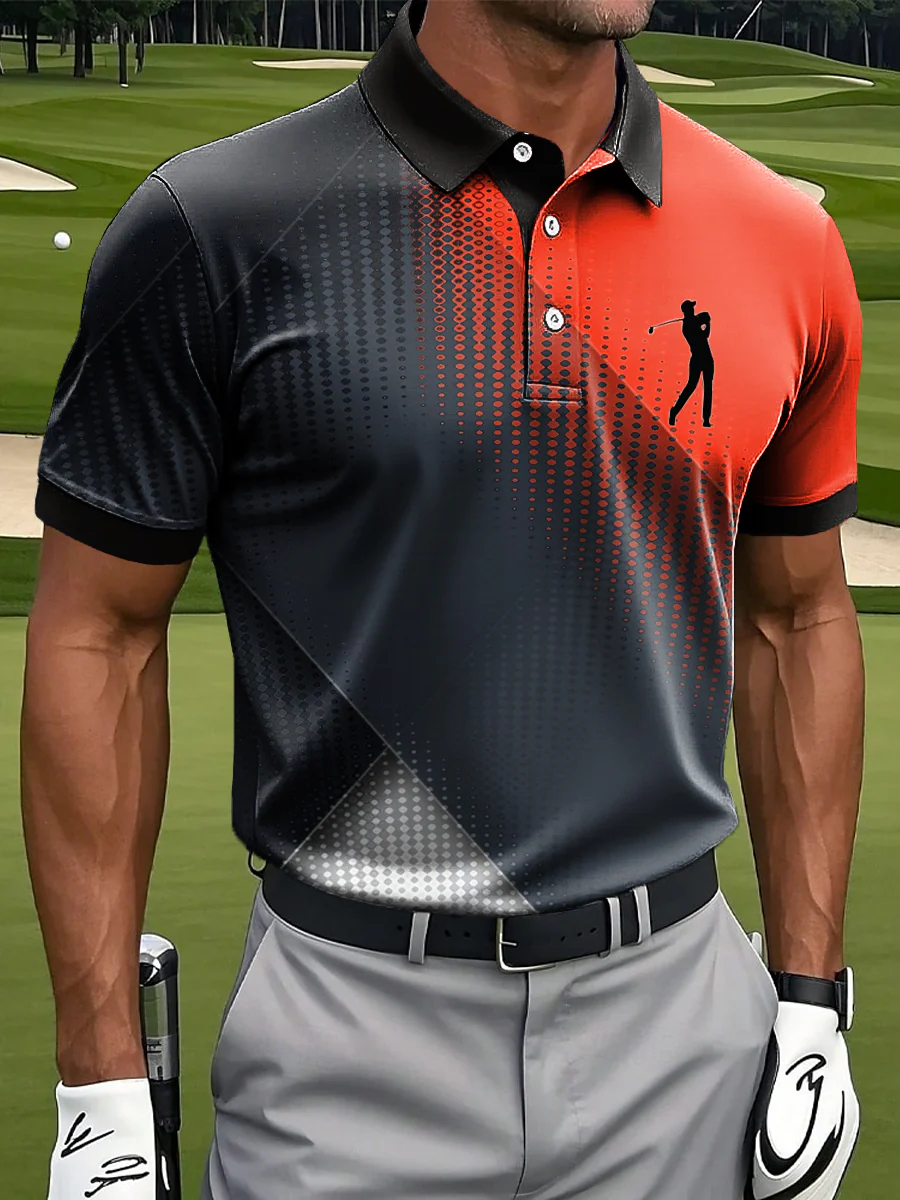Gradient Dot Geometric Art Print Casual Business Polo ShirtPolo ShirtFor Men, Golf Gift For Men