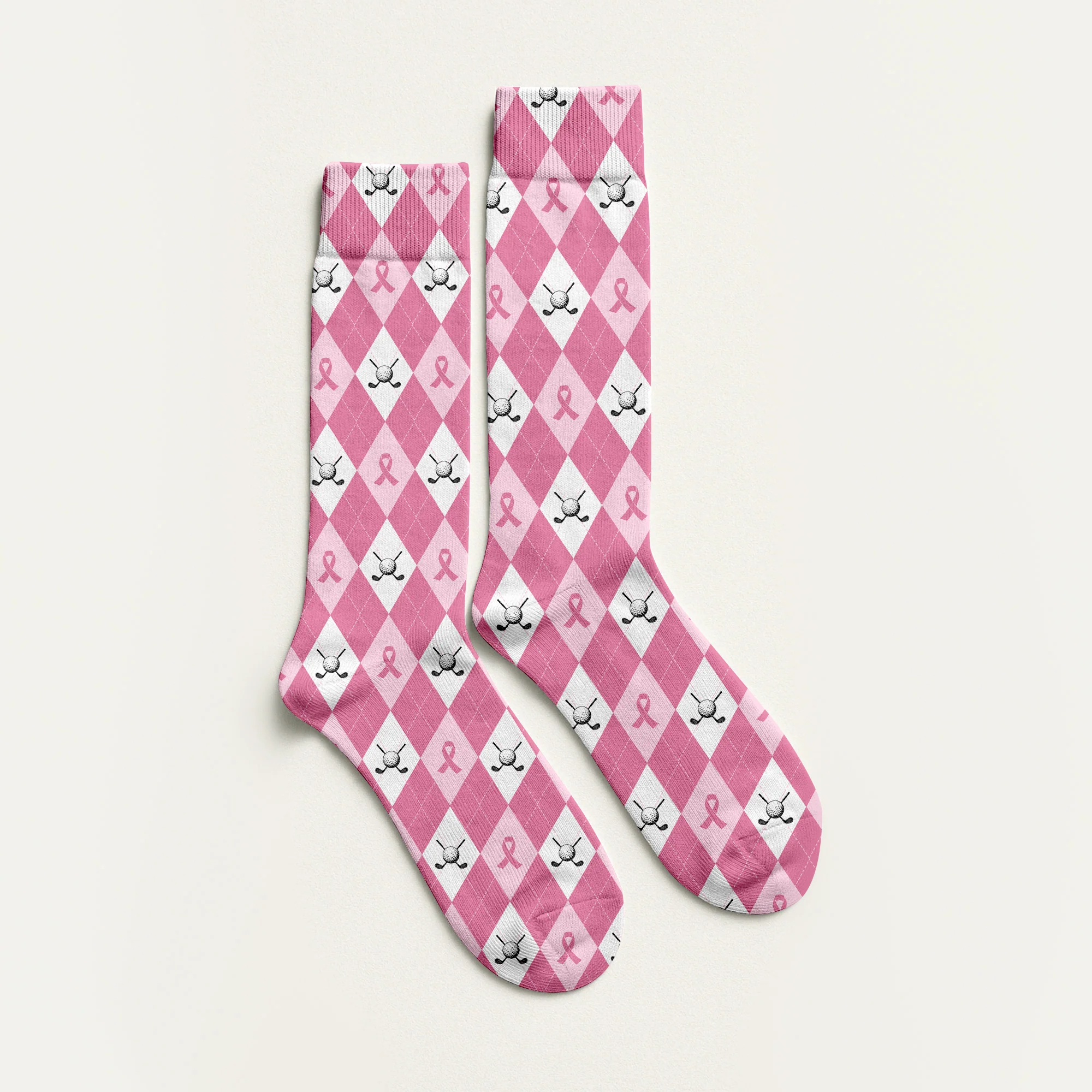 Pink Argyle Men's Golf Shirt With Socks Free, Breast Cancer Awareness Gift