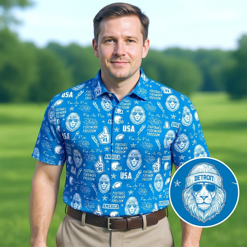Cool Lion Football Freedom Blue Polo ShirtAmerican Football League Gift Ideas For Football Fans
