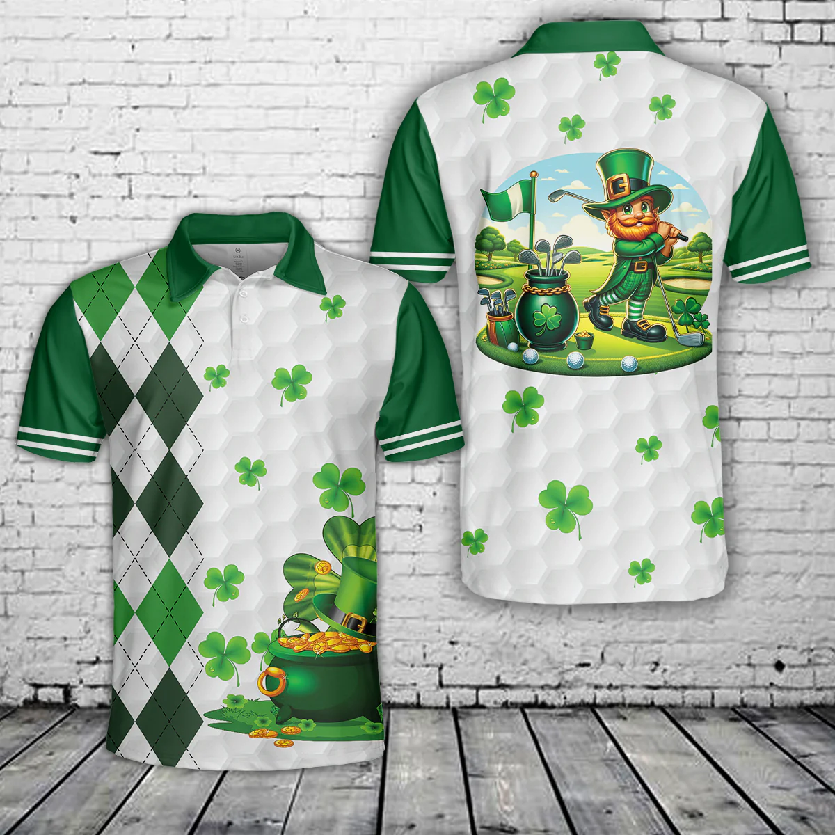 Green Shamrock Lucky Argyle Irish Golf St Patrick's Day Golf Polo Shirtlf Gift For Men, Golfing Apparel