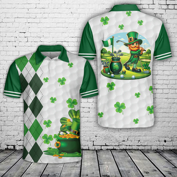 Green Shamrock Lucky Argyle Irish Golf St Patrick's Day Golf Polo Shirtlf Gift For Men, Golfing Apparel