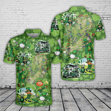 Green Shamrock Lucky Irish Golf St Patrick's Day Golf Polo Shirt Golf Gift For Men, Golfing Apparel