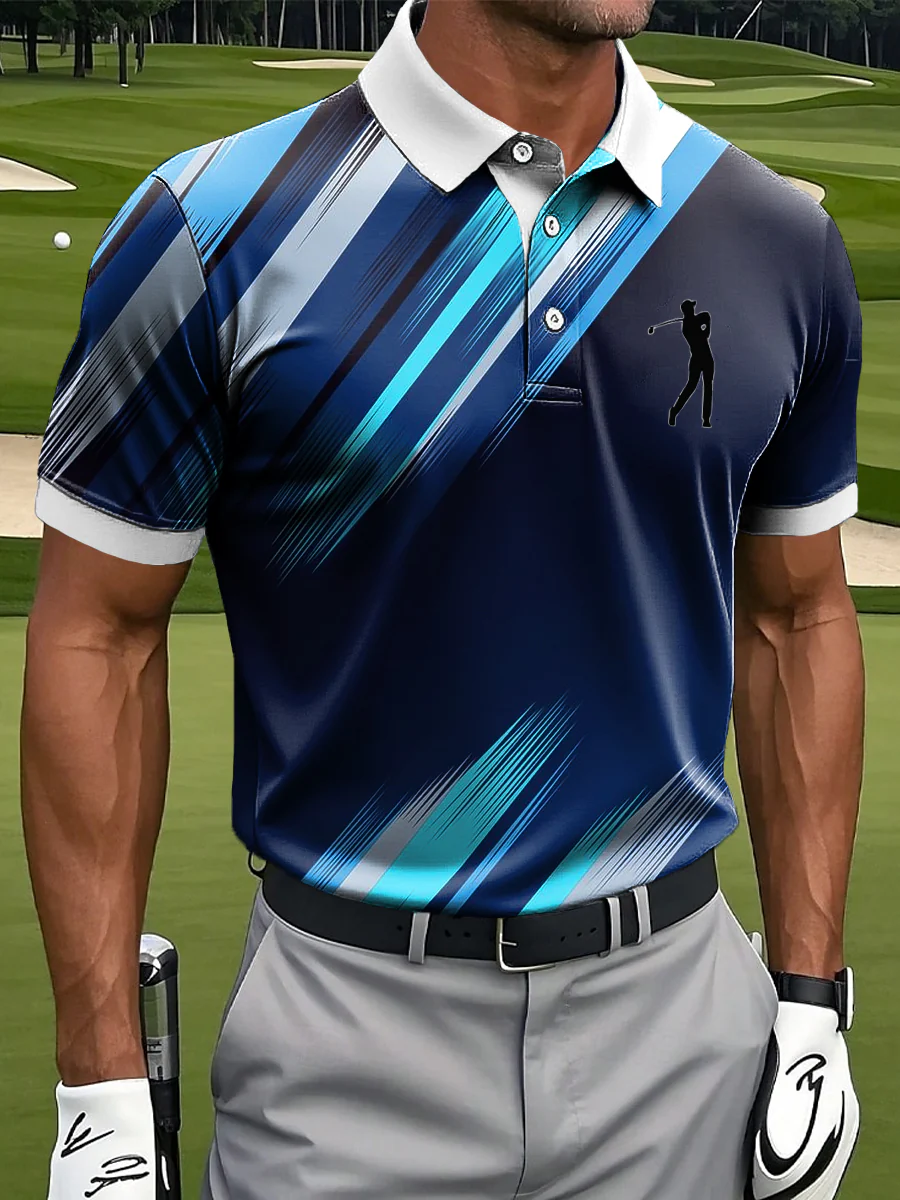 Abstract Gradient Stripe Casual Business Polo ShirtPolo ShirtFor Men, Golf Gift For Men