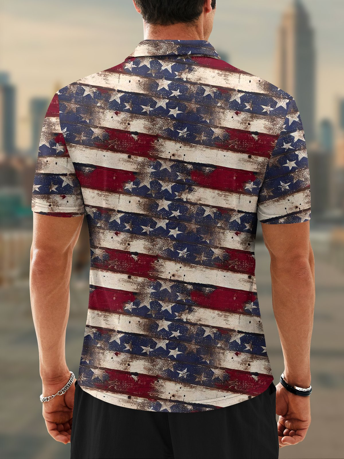 Gradient Abstract USA Flag Hawaiian Golf Shirt, 250th Anniversary Tropical Vibe Men's Golf Shirt