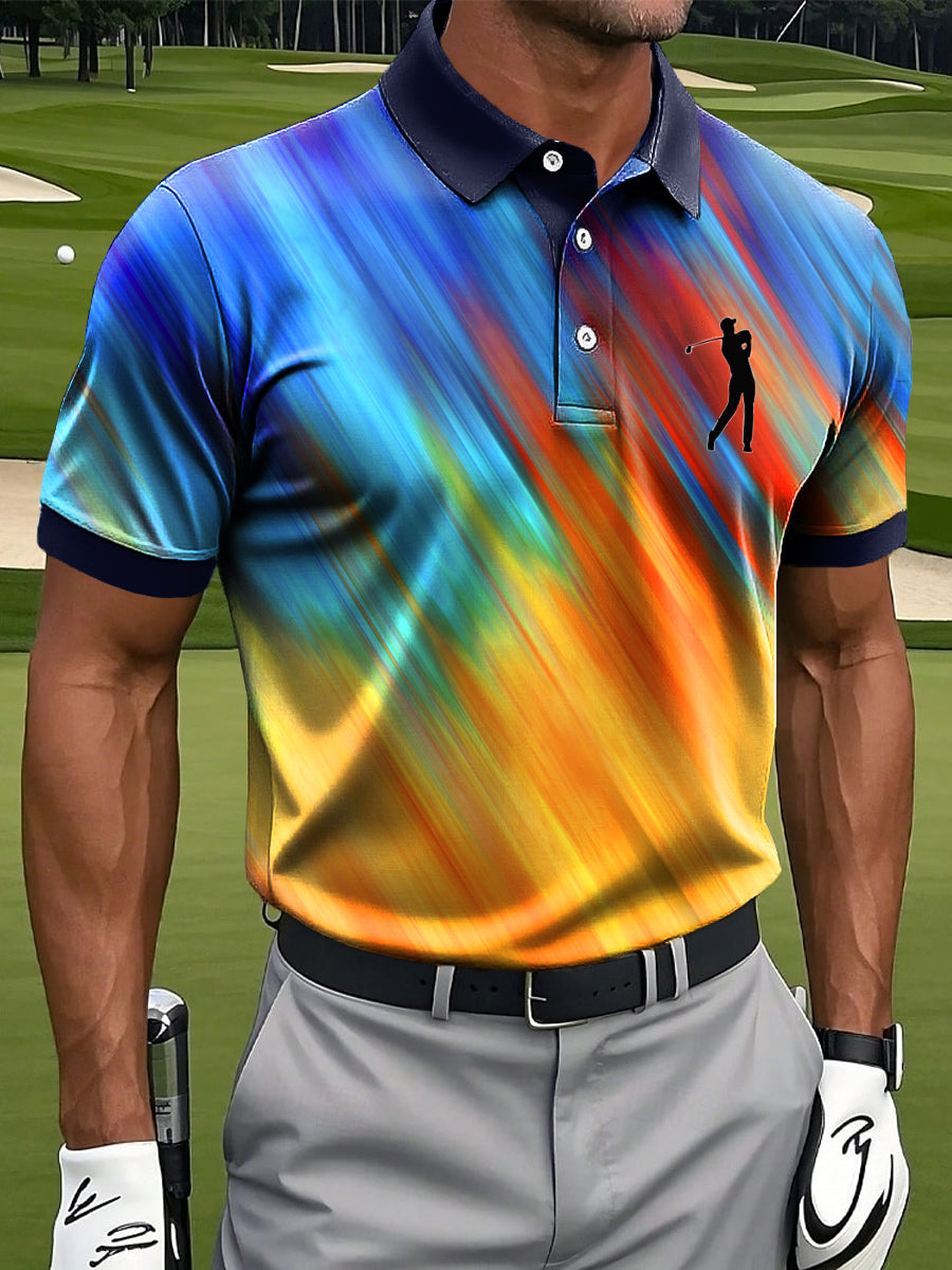 Rainbow Stripe Art Print Casual Business Polo ShirtPolo ShirtFor Men, Golf Gift For Men