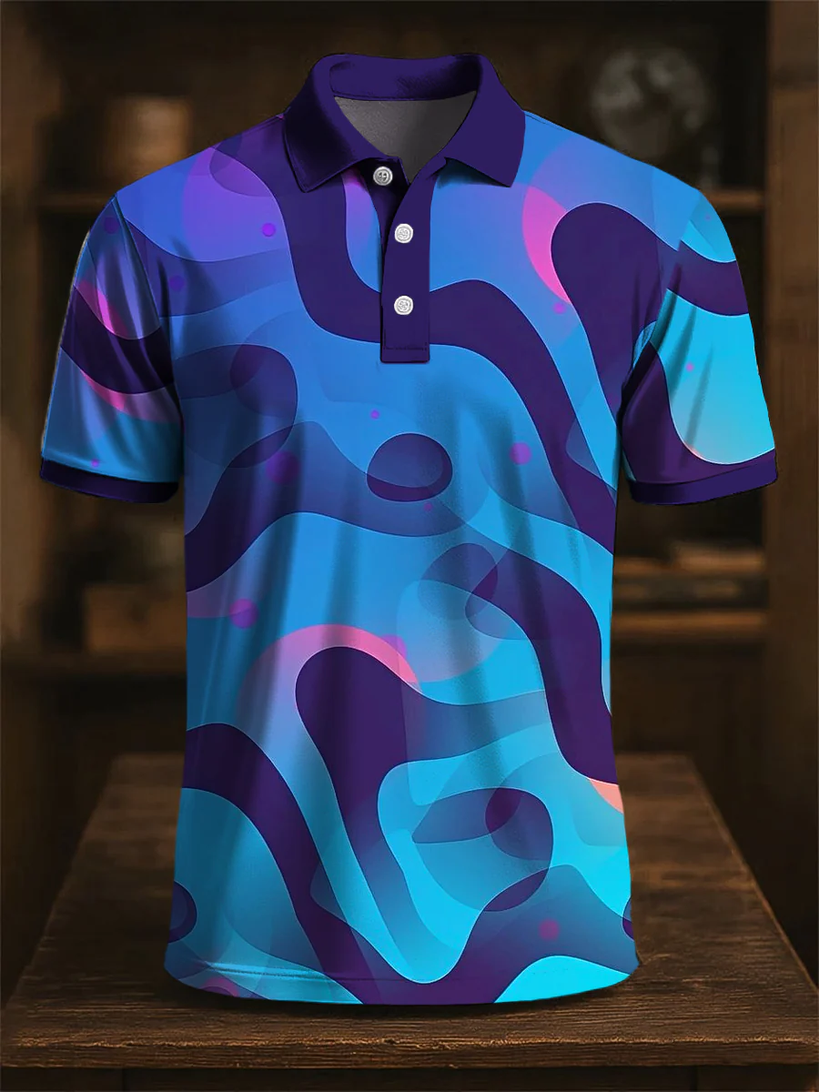 Multicolor Line Art Printing Casual Business Polo ShirtPolo ShirtFor Men, Golf Gift For Men