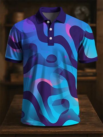 Multicolor Line Art Printing Casual Business Polo ShirtPolo ShirtFor Men, Golf Gift For Men