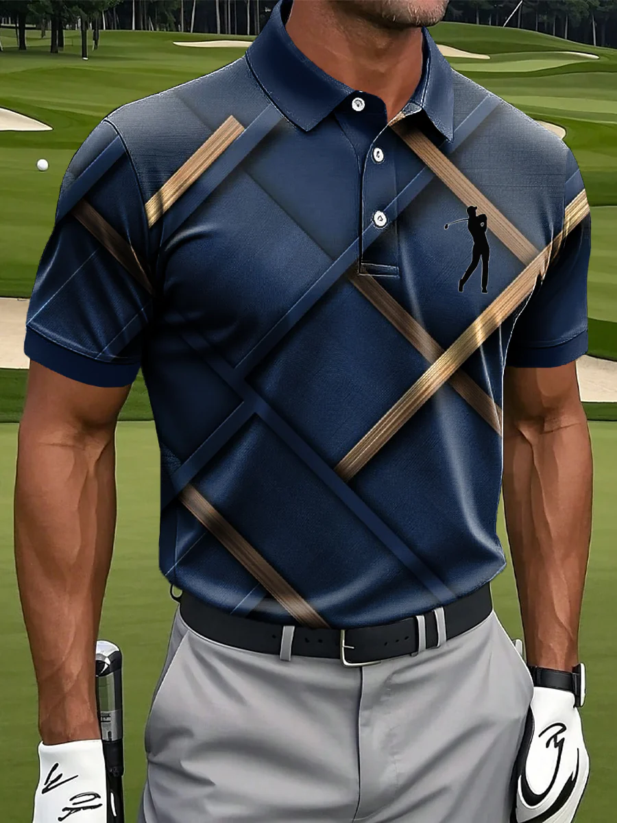 Abstract Lines Geometric Print Casual Business Polo ShirtPolo ShirtFor Men, Golf Gift For Men