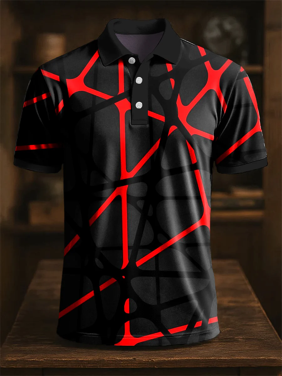 Men's Abstract Irregular Lines Art Printing Casual Business Polo ShirtPolo ShirtFor Men, Golf Gift For Men