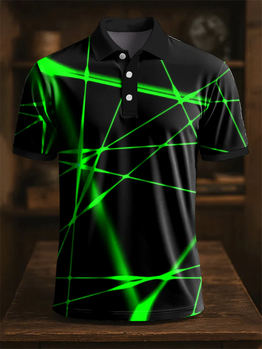 Abstract Fluorescent Line Printing Casual Business Polo ShirtPolo ShirtFor Men, Golf Gift For Men