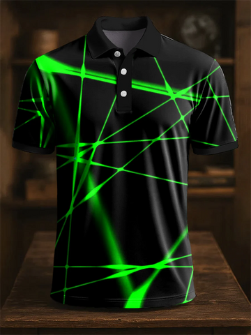 Abstract Fluorescent Line Printing Casual Business Polo ShirtPolo ShirtFor Men, Golf Gift For Men